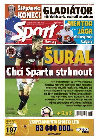 Titulní strana deníku Sport 15. listopadu 2017