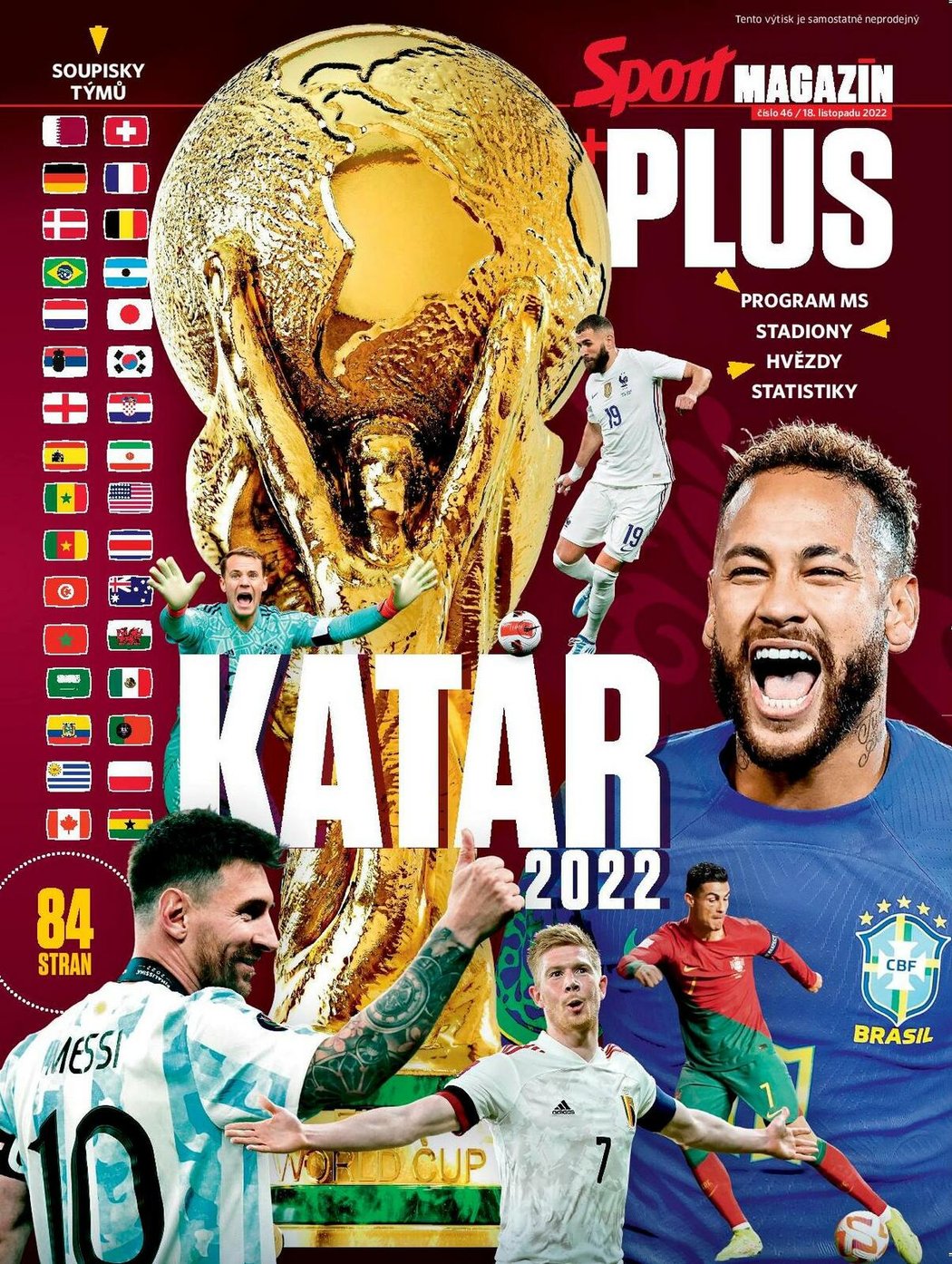 Titulní strana speciálního Sport magazínu +PLUS k fotbalovému mistrovství světa 2022 v Kataru