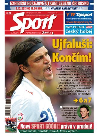 Titulní strana úterního vydání deníku Sport