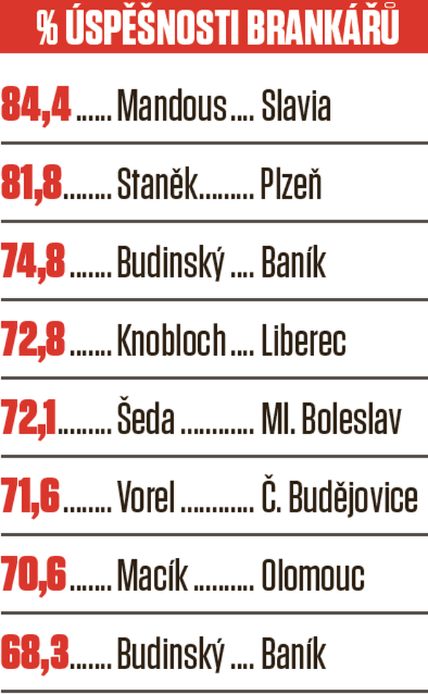 Individuální statistiky: úspěšnost brankářů Individuální statistiky: úspěšnost brankářů