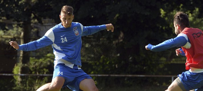 Útočník David Střihavka (vlevo) pálí v dresu českého výběru hráčů bez angažmá. Věří, že díky tomu si najde nový klub.