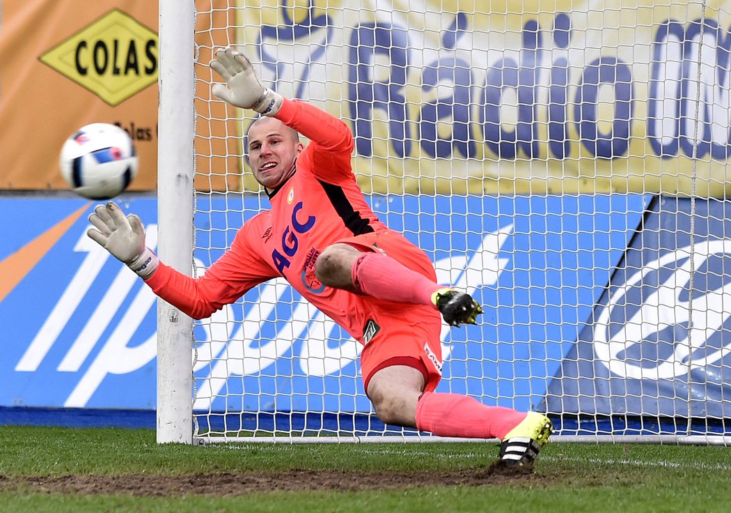 Brankář Teplic Martin Chudý dostává z penalty druhý gól