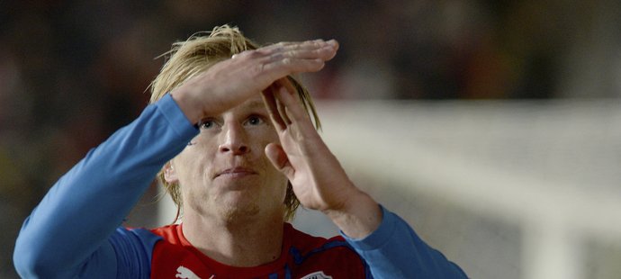 Plzeňský František Rajtoral a jeho gólová oslava. Favorit vyhrál nad Českými Budějovicemi 6:0.