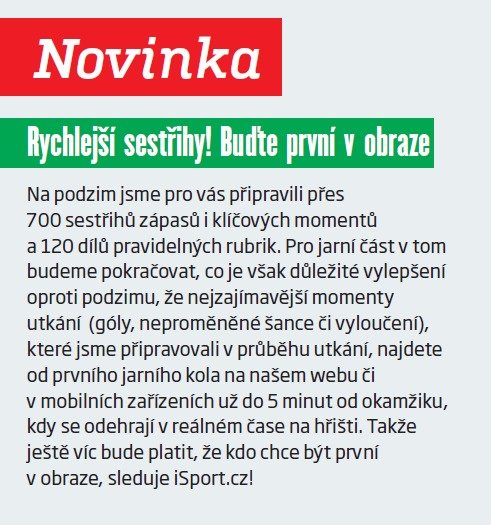 Největší novinka - sestřihy klíčových momentů najdete na iSport.cz už do 5 minut