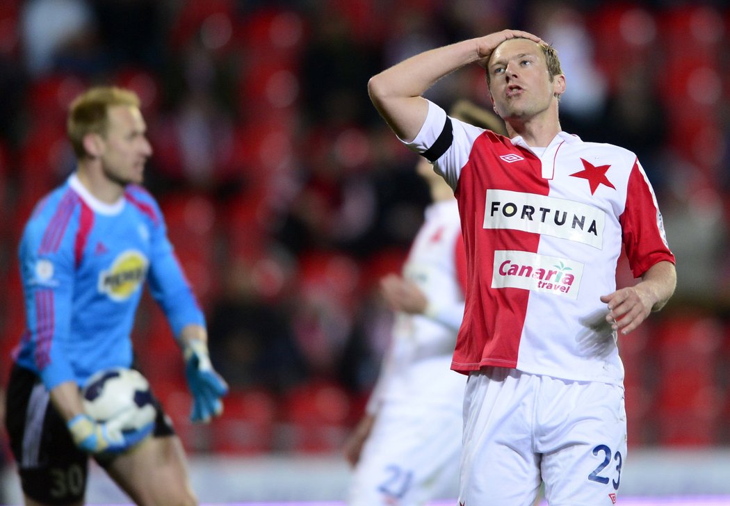 Karel Piták ze Slavie zpytuje svědomí po zahozené šanci v derby s Bohemians.