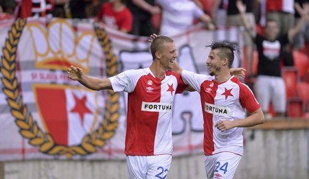 Slavia Praha se raduje z gólu