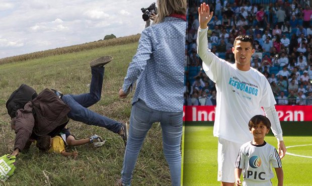 Syrský uprchlík, kterému kameramanka podrazila nohy, zašel se syny na Real Madrid