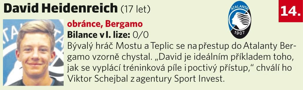 14. David Heidenreich (17 let, obránce, Atalanta Bergamo)