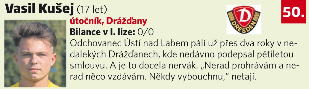 50. Vasil Kušej (17 let, útočník, Drážďany)