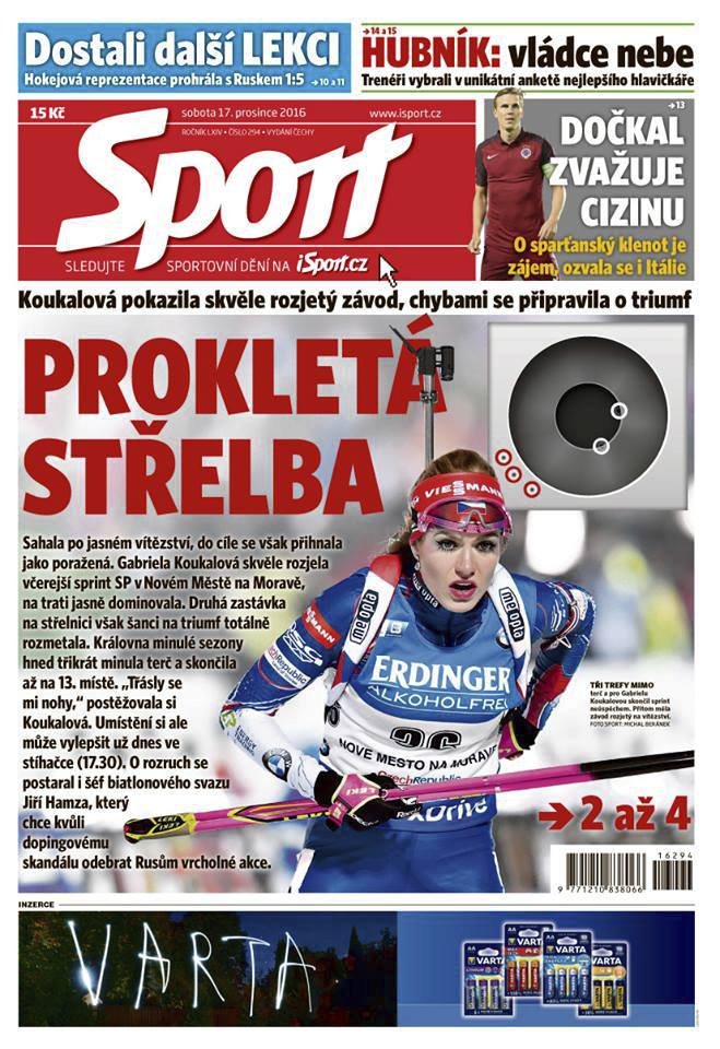 Titulní strana deníku Sport