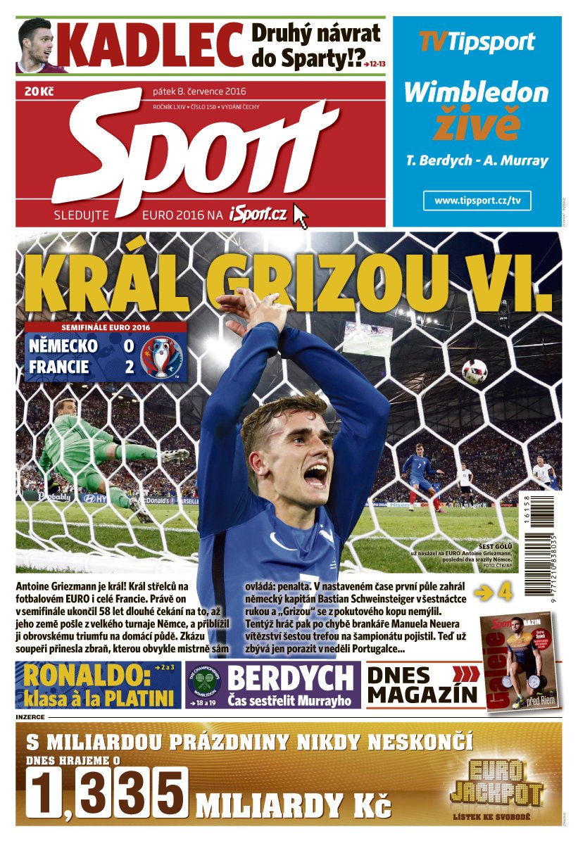 Titulní stránka deníku Sport