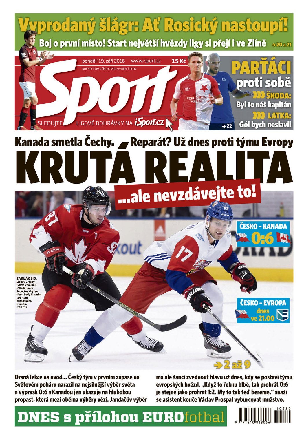 Titulní strana deníku Sport