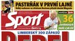 Titulní strana deníku Sport 18. listopadu 2016