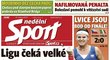 Titulní strana nedělního vydání deníku Sport