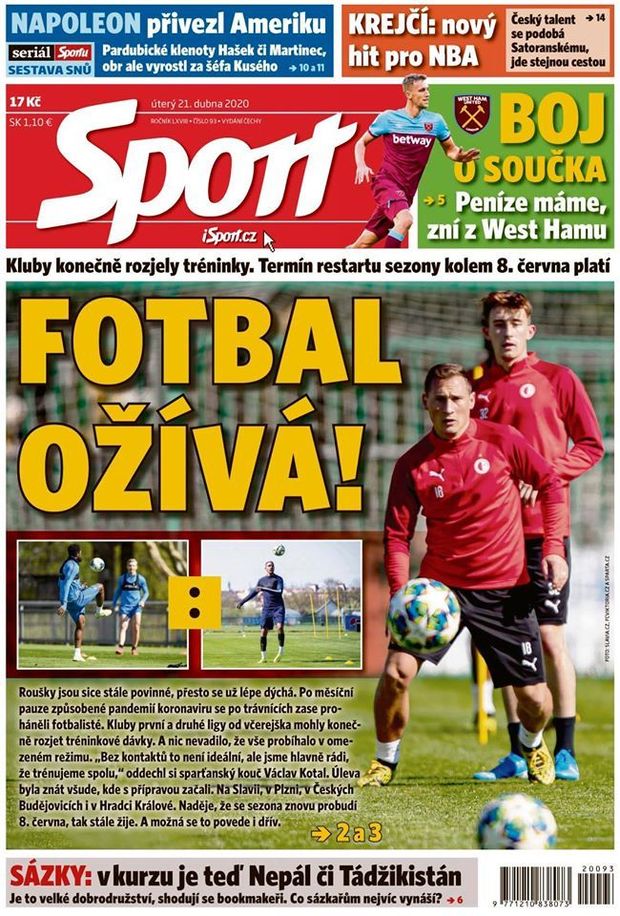 Deník Sport, titulní strana, 21. dub Deník Sport, titulní strana, 21. dub
