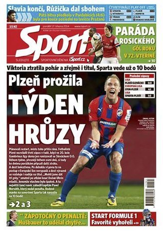 Titulní strana pondělního deníku Sport