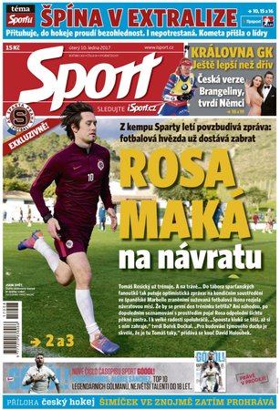 Titulní strana deníku Sport 10. ledna 2017