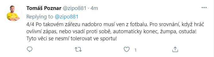 Tomáš Poznar na Twitteru zveřejnil reakci na sudího Matějčka