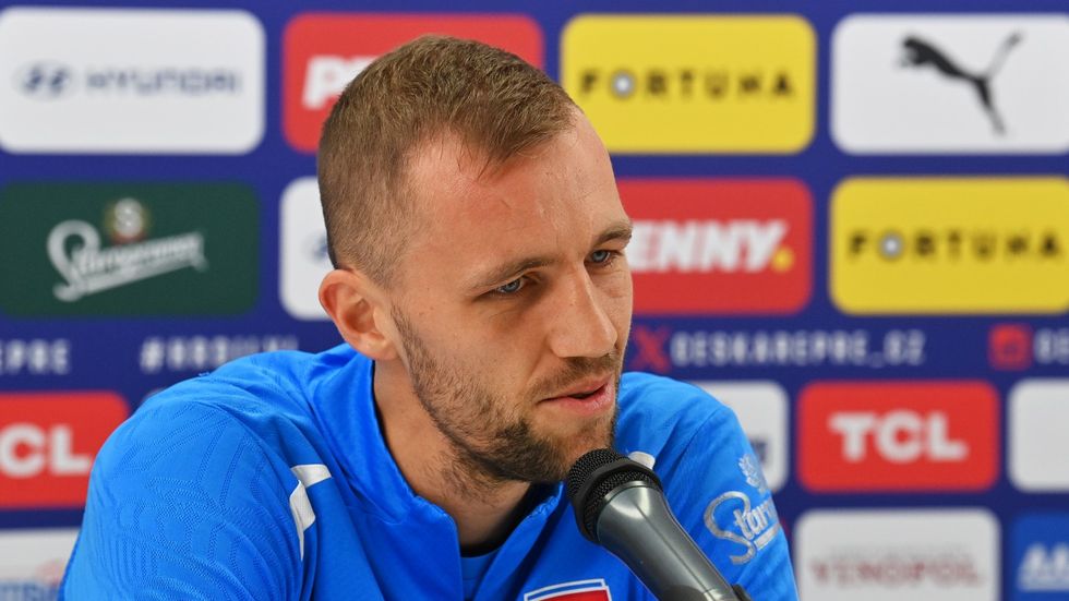 Kapitán reprezentace Tomáš Souček na tiskové konferenci před utkáním se San Marinem