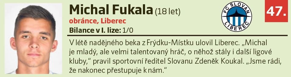 47. Michal Fukala (18 let, obránce, Liberec)