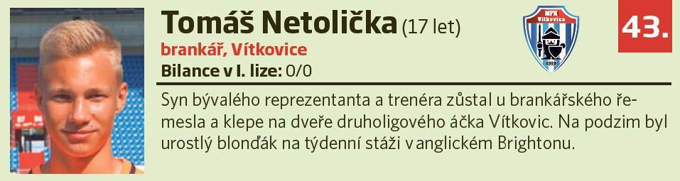 43. Tomáš Netolička (17 let, brankář, Vítkovice)