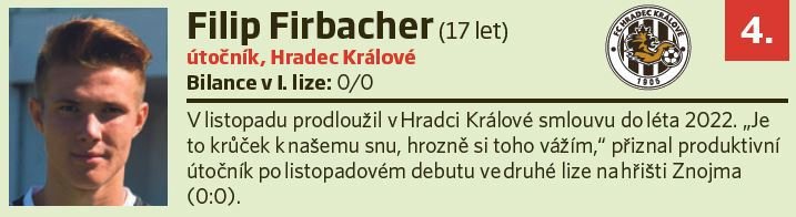 4. Filip Firbacher (17 let, útočník, Hradec Králové)