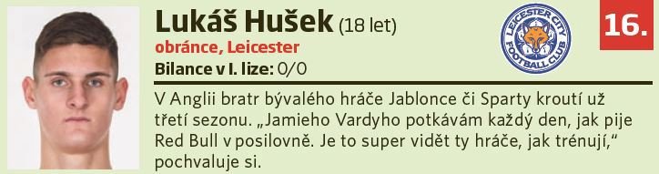 16. Lukáš Hušek (18 let, obránce, Leicester)