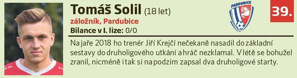 39. Tomáš Solil (18 let, záložník, Pardubice)