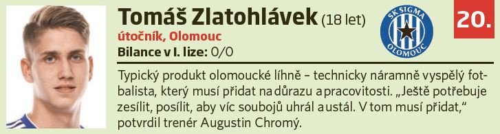 20. Tomáš Zlatohlávek (18 let, útočník, Olomouc)