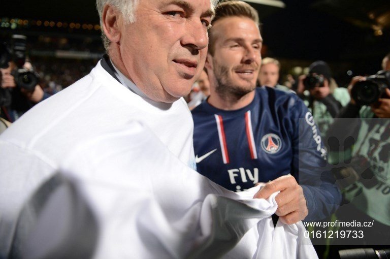 Carlo Ancelotti a David Beckham během angažmá v PSG