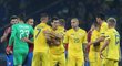Radost ukrajinských fotbalistů po výhře nad Českem