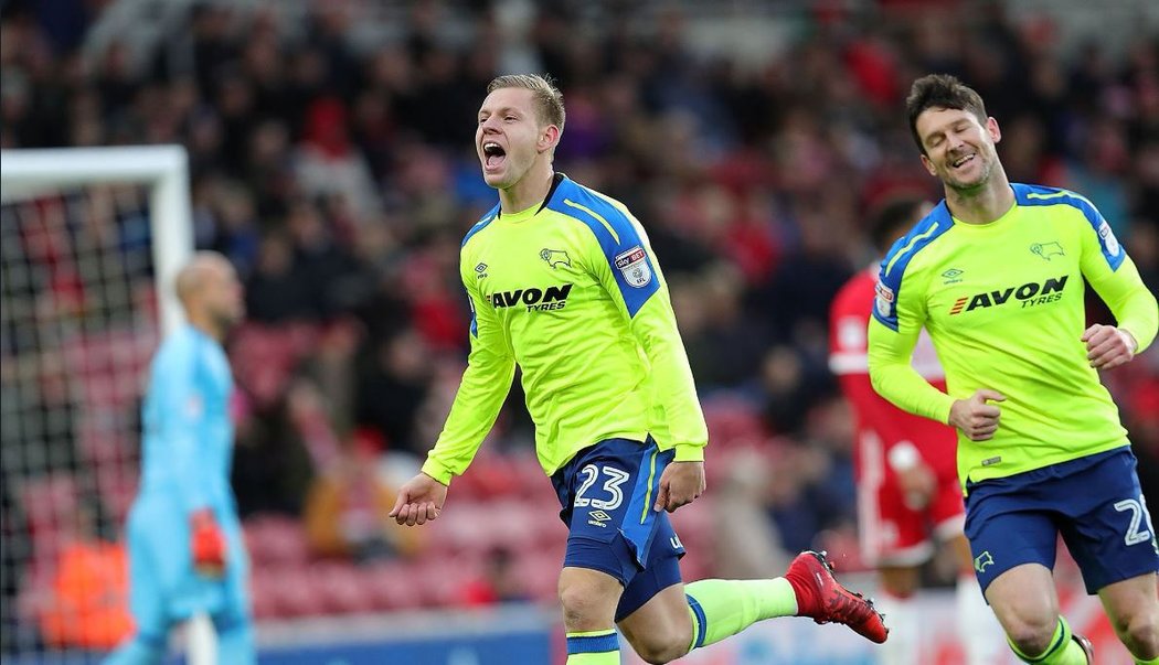 Skvělý výkon Matěje Vydry, český útočník Derby nastřílel hattrick proti Middlesbrough