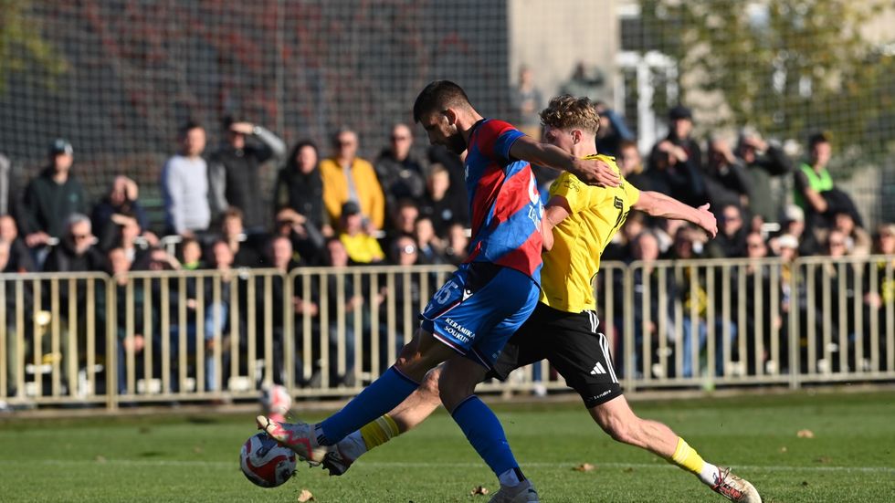 Plzeňský záložník Adrian Zeljkovič odehrává míč před Filipem Ždánským z Nových Sadů