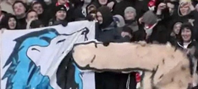 Fanoušci Spartaku Moskva znesvětili symbol Zenitu Petrohrad, modrobílého lva