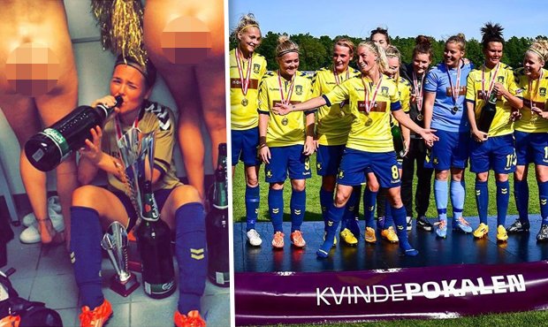 Fotbalistky Brondby Kodaň ukázaly na oslavu double své zadečky