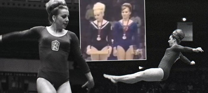 Legendární gymnastka Věra Čáslavská vzpomínala před lety pro deník Sport na olympiádu v Mexiku i své gesto vzdoru se sklopenou hlavou při sovětské hymně