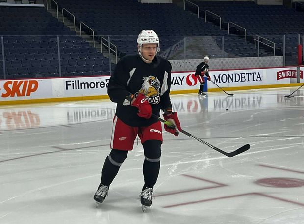 Český obránce Radim Šimek v dresu Grand Rapids Griffins, farmářského týmu Detroitu Český obránce Radim Šimek v dresu Grand Rapids Griffins, farmářského týmu Detroitu