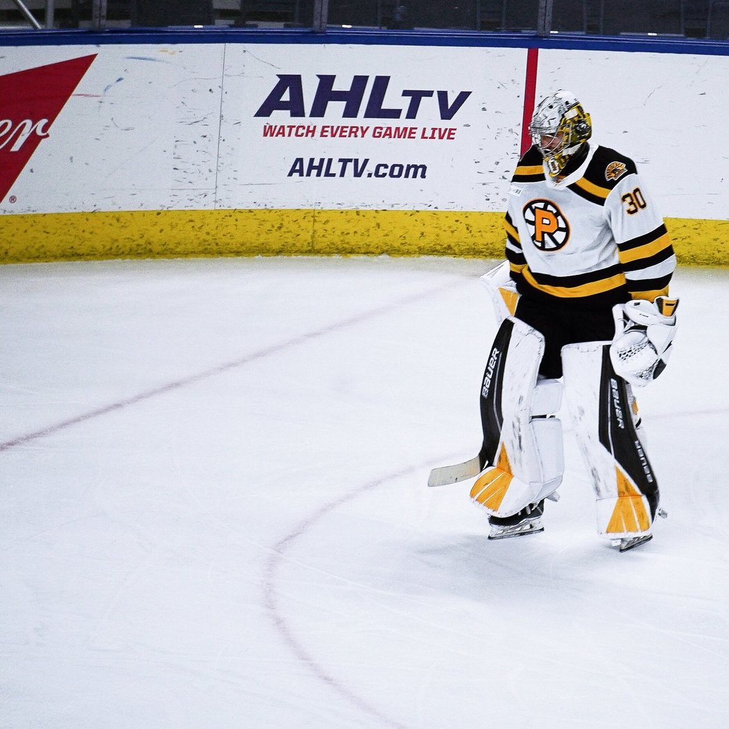 Český brankář Daniel Vladař v dresu Providence Bruins v AHL