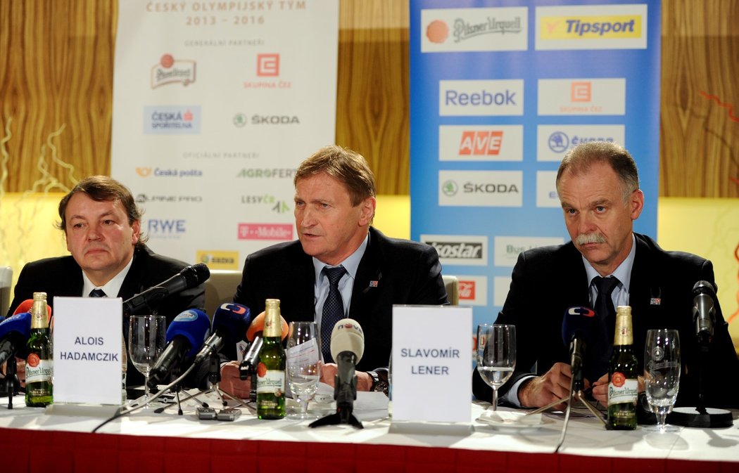 Tomáš Král, Alois Hadamczik a Slavomír Lener na nominační tiskové konferenci před ZOH v Soči