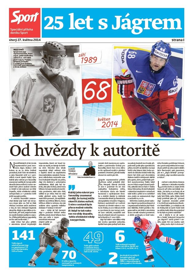 Příloha úterního vydání deníku Sport – 25 let s Jágrem Příloha úterního vydání deníku Sport – 25 let s Jágrem