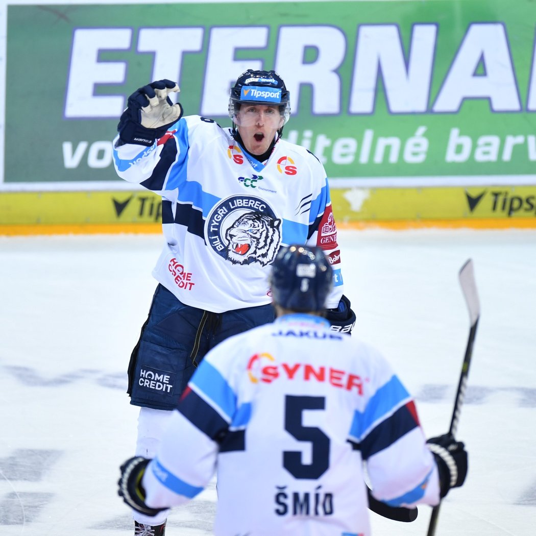 Liberecký tahoun Marek Kvapil se raduje z gólu