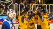 Litvínovští hokejisté se radují z gólu do sítě Komety