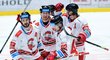 Hokejisté Olomouce oslavují vstřelenou branku