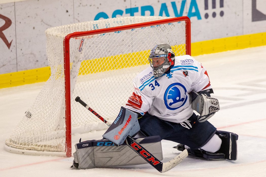 Brankář Plzně Dominik Frodl inkasuje gól