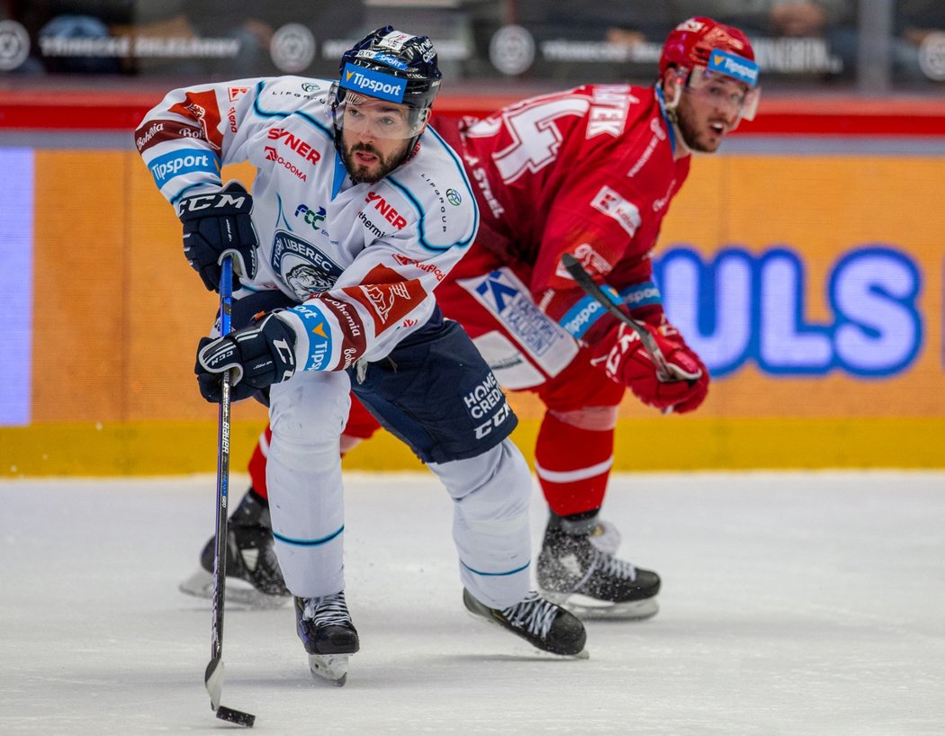 Zkušený liberecký útočník Michal Birner v zápase s Třincem