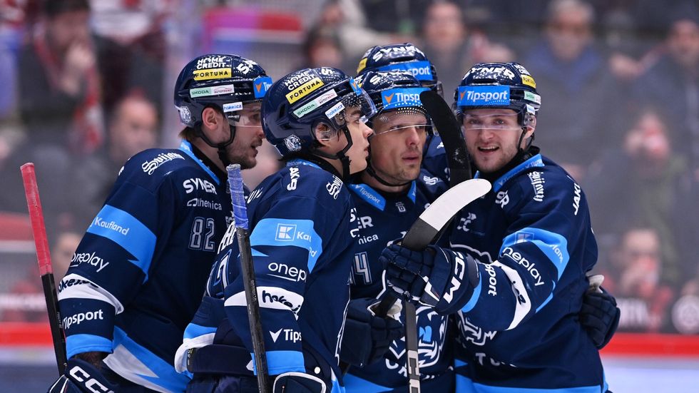 Liberečtí hokejisté oslavují vstřelený gól