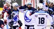 Plzeňští hokejisté se radují z gólu do pardubické sítě