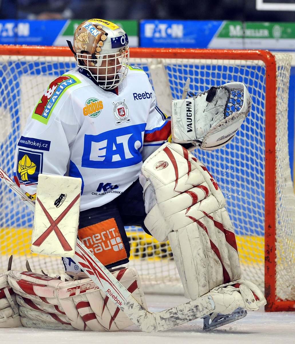 Dominik Hašek při zákroku.