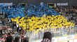 Choreo sparťanských fanoušků na podporu Ukrajiny
