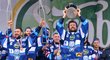 Velkolepá oslava titulu hokejistů Komety s fanoušky na brněnském náměstí